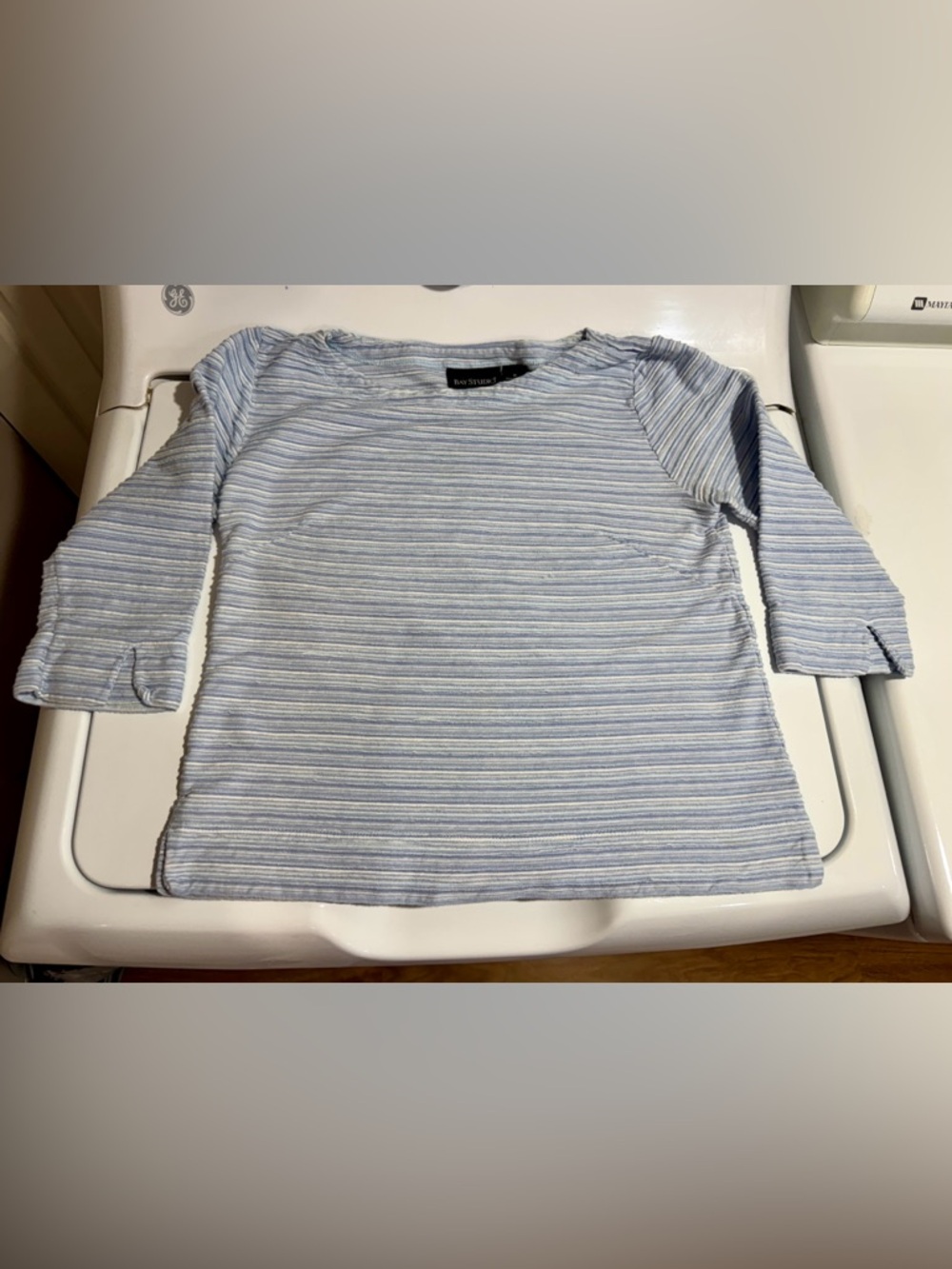 Bay Studio Light Blue & White Striped 3/4 Sleeve Cotton Tee shirt top